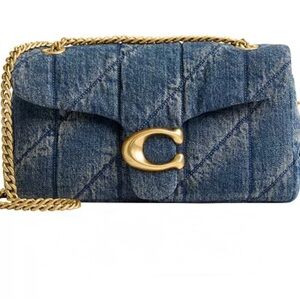 Coach Blue Denim Shoulder Bag with Gold Chain